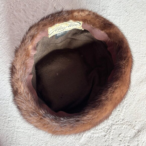 1950s 1960s Brown Mink Pillbox Style Hat Bonwit Teller - Picture 8 of 11